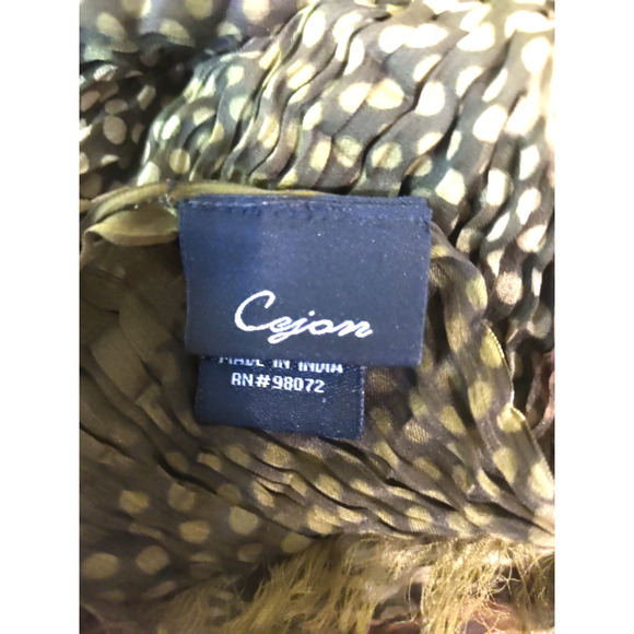 Cejon Rectangle Scarf 66 X 14" Brown Polka Dots Kringle Fabric Made In India - Picture 6 of 10